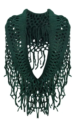 Green Square Peach Couture Warm Bohemian Crochet Hand Knitted Fringe Infinity Loop Scarf Wrap