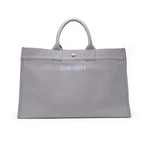 Grey East-West Bag with Light Blue Matte Micro "Think Happy"