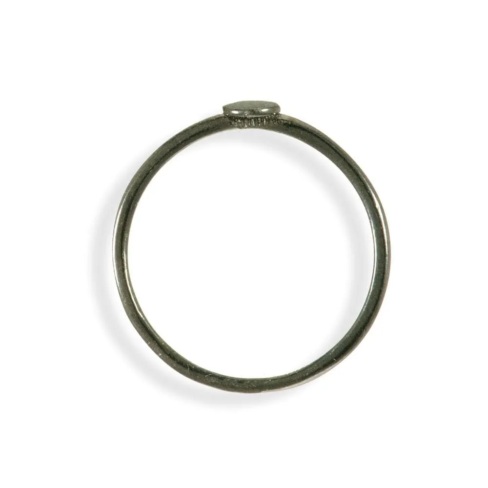 Handmade Black Plated Silver Thin Ring With a Small Disk