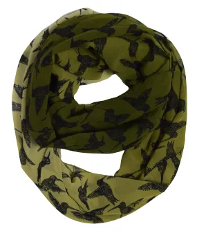 Hunter Green Sheer Bird Print Scarves For Women Infinity Scarf Circle Loops