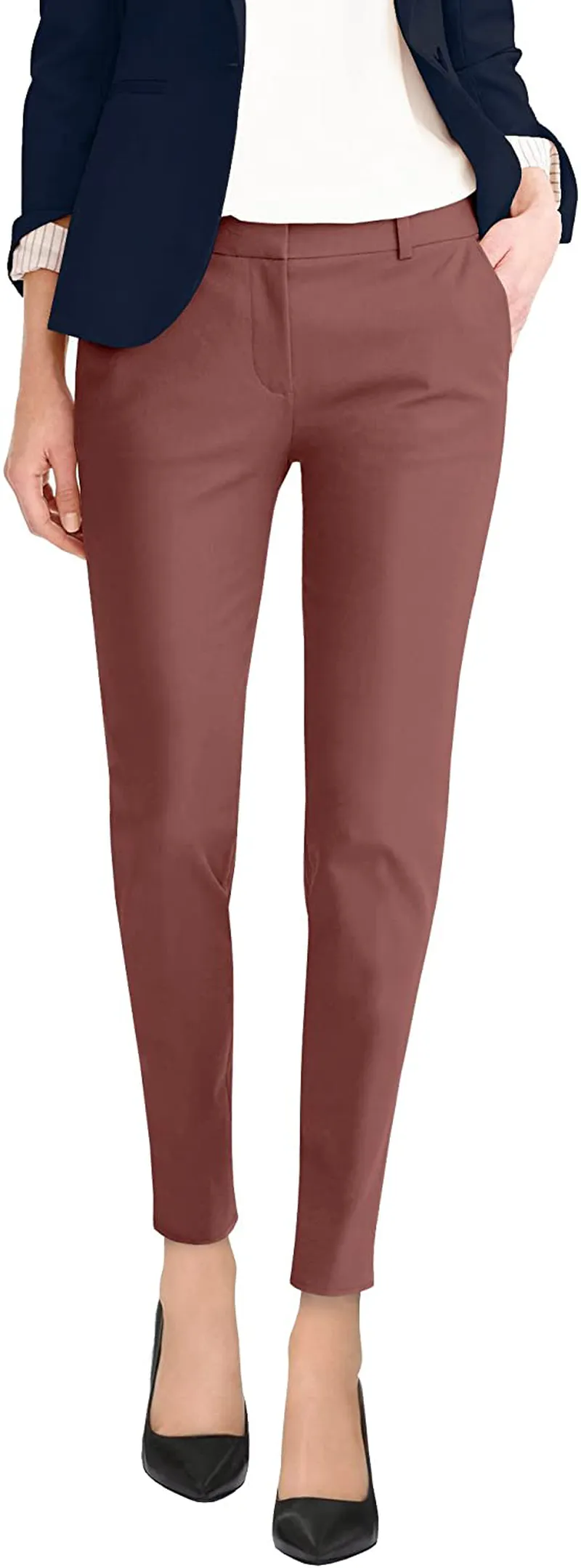 Hybrid & Company Womens Super Comfy Flat Front Stretch Trousers Pants