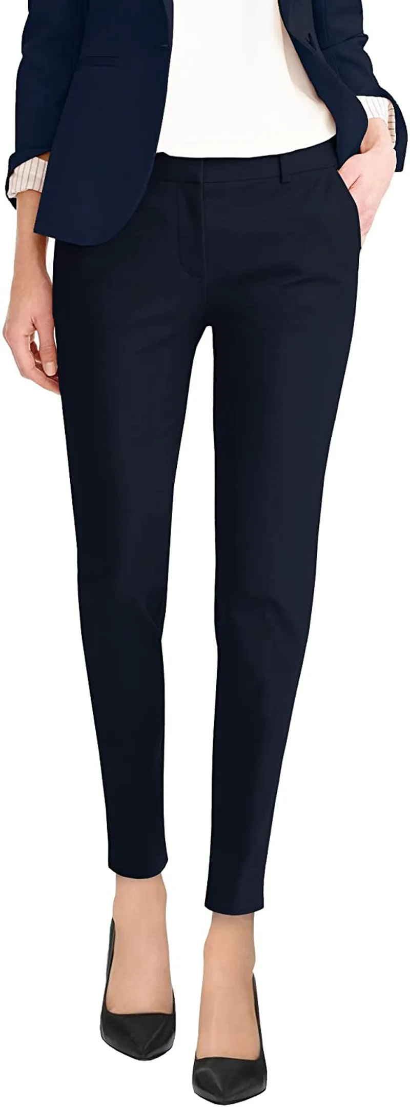 Hybrid & Company Womens Super Comfy Flat Front Stretch Trousers Pants