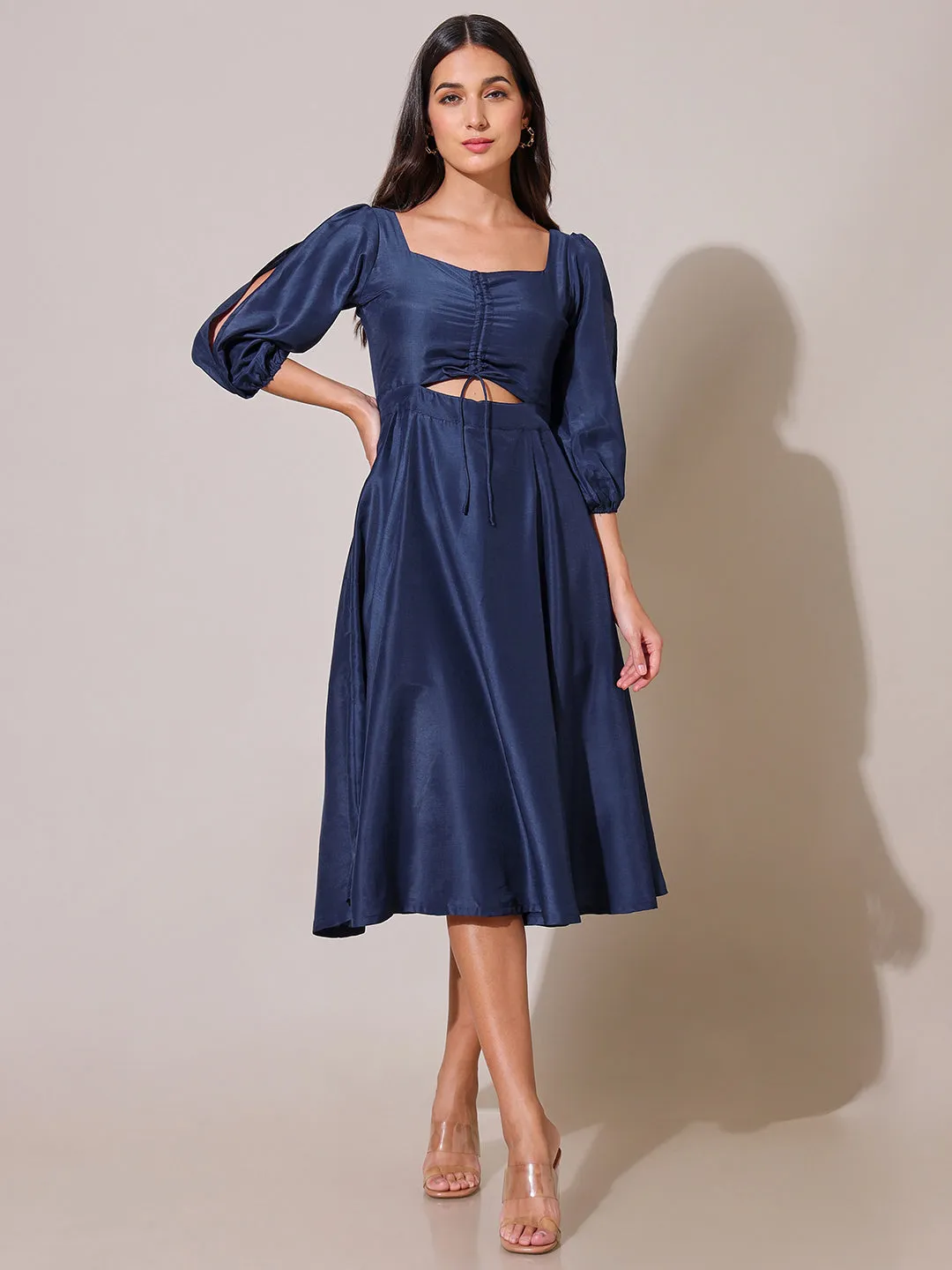 Jheel Solid  Navy Cutout Dress