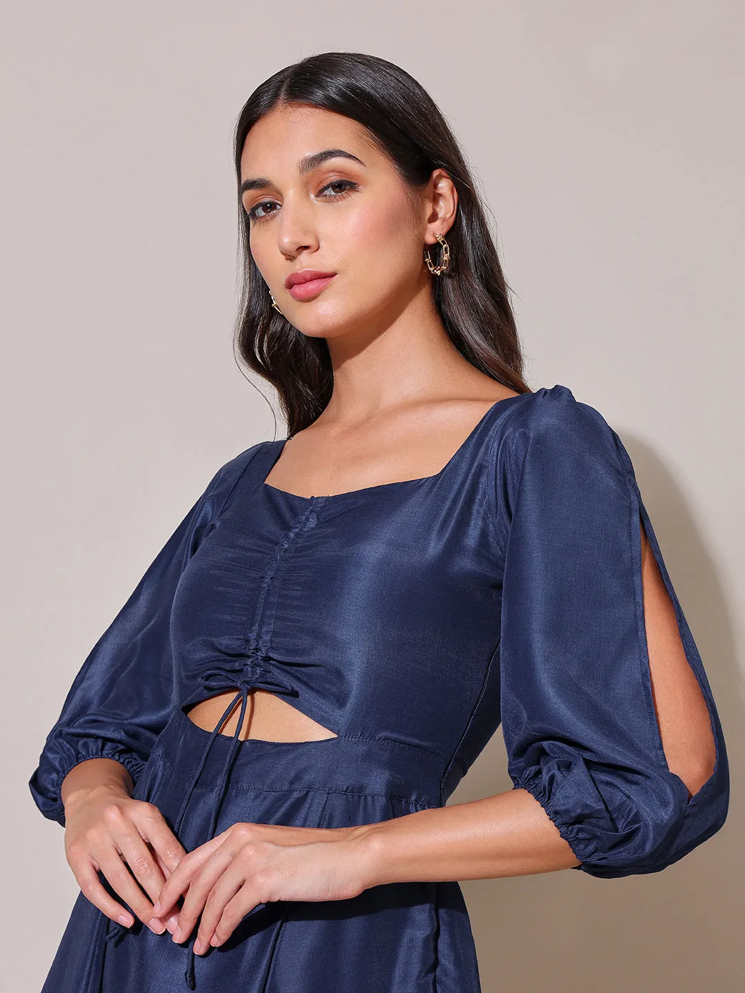 Jheel Solid  Navy Cutout Dress