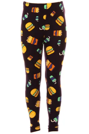 Kid's Burger Fries Soda Food Pattern Printed Leggings