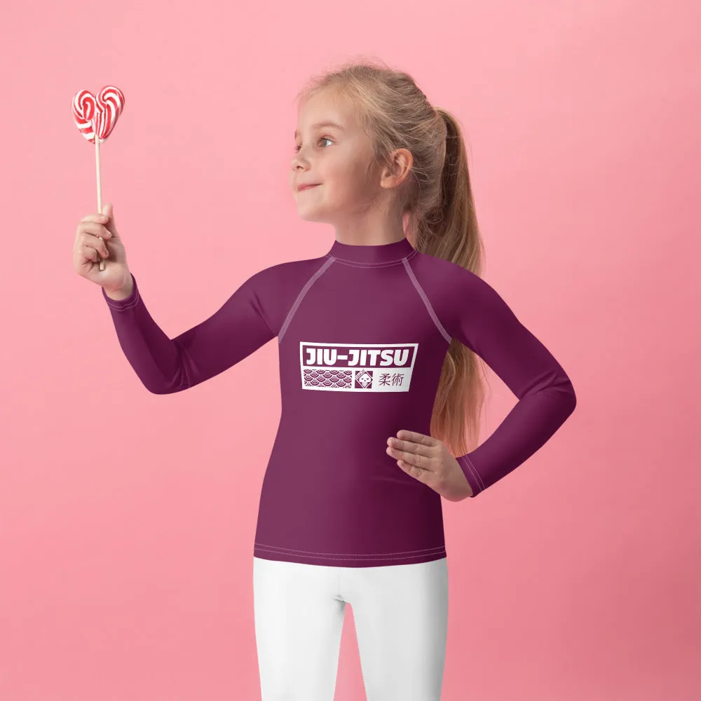 Kid's Girls Long Sleeve BJJ Rash Guard Jiu-Jitsu 013 - Tyrian Purple