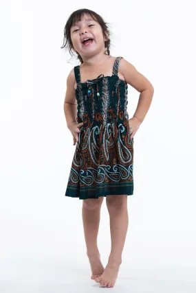 Kids Paisley Feathers Smock Dress in Green