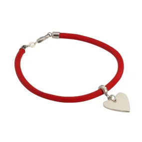 Ladies Red Personalised Sterling Silver Heart Leather Bracelet