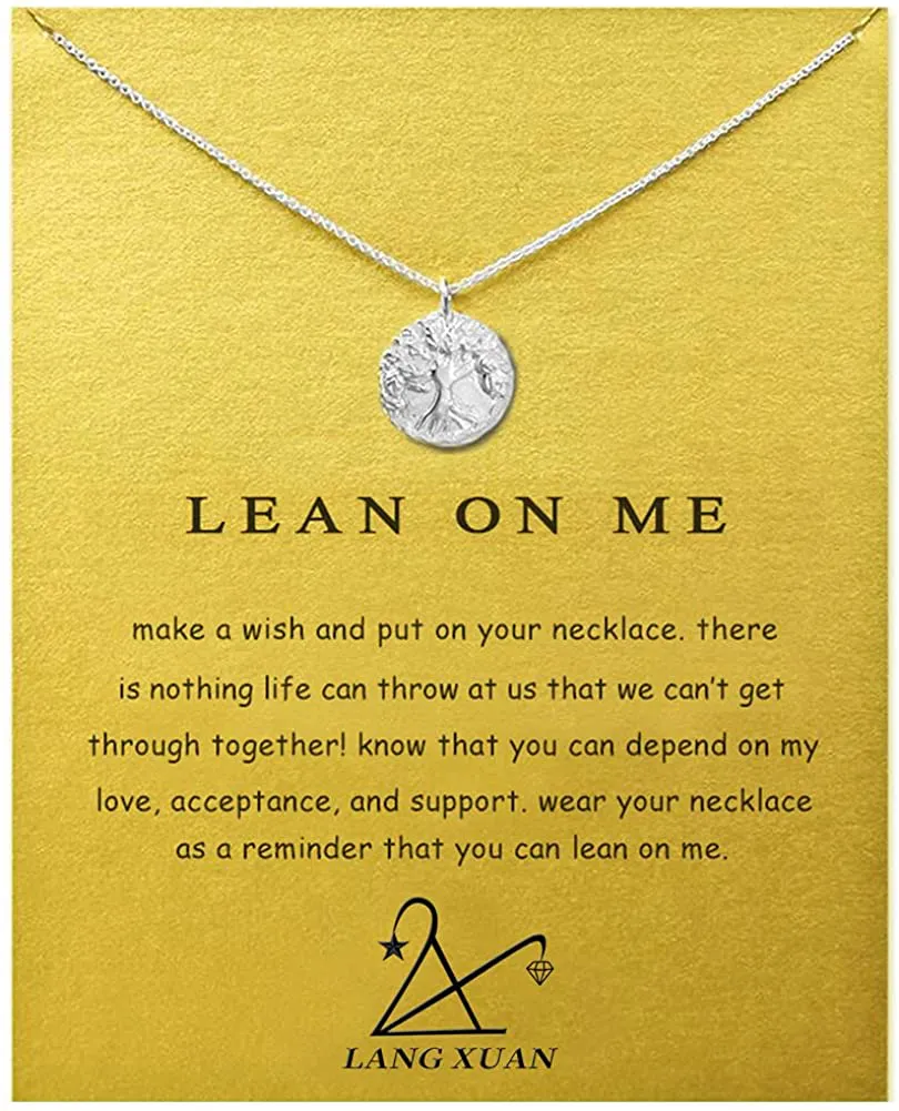 LANG XUAN Friendship Compass Necklace Good Luck Butterfly Pendant Chain Necklace with Message Card Gift Card for Women Girl