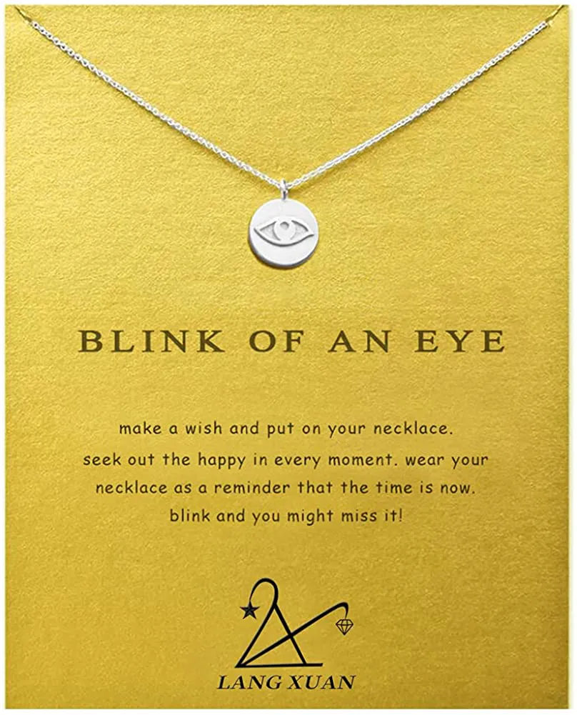 LANG XUAN Friendship Compass Necklace Good Luck Butterfly Pendant Chain Necklace with Message Card Gift Card for Women Girl