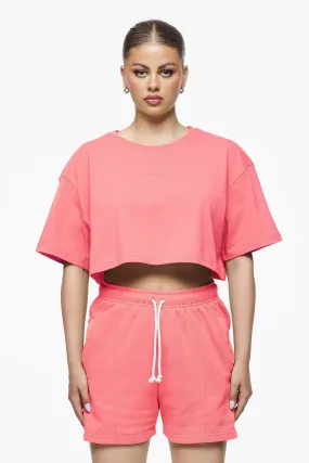 Layla Oversized Cropped Tee Vintage Washed Strawberry Gum