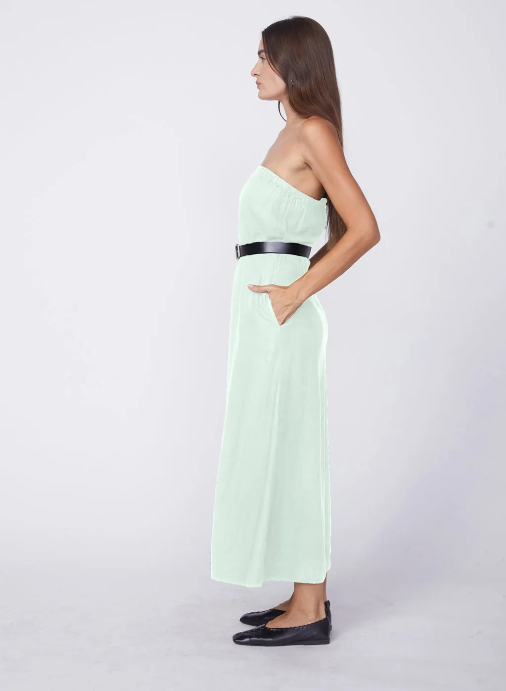 Linen Column Maxi Dress in Chartreuse