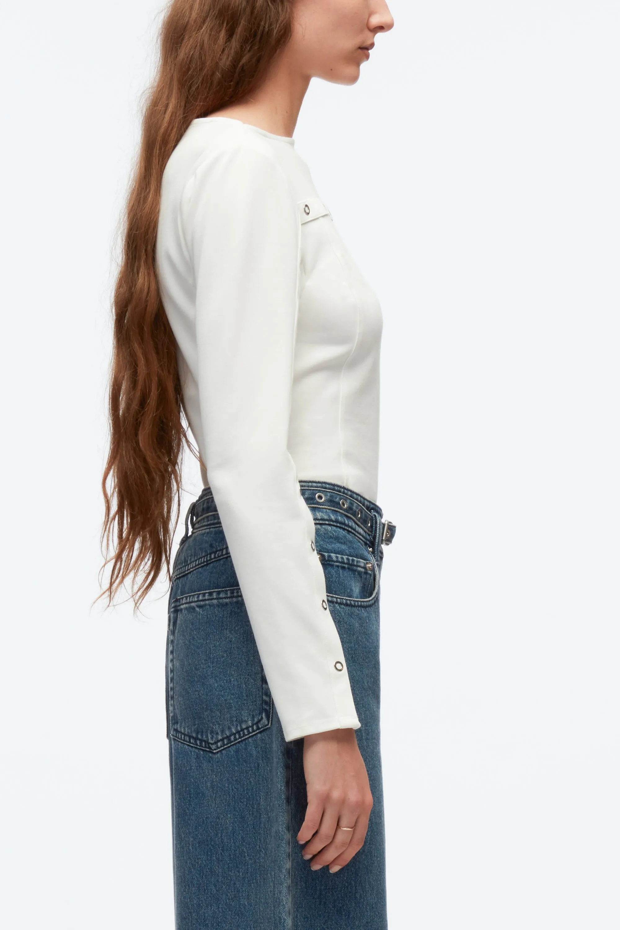 Long Sleeve Top With Ring-Stud Embellishment