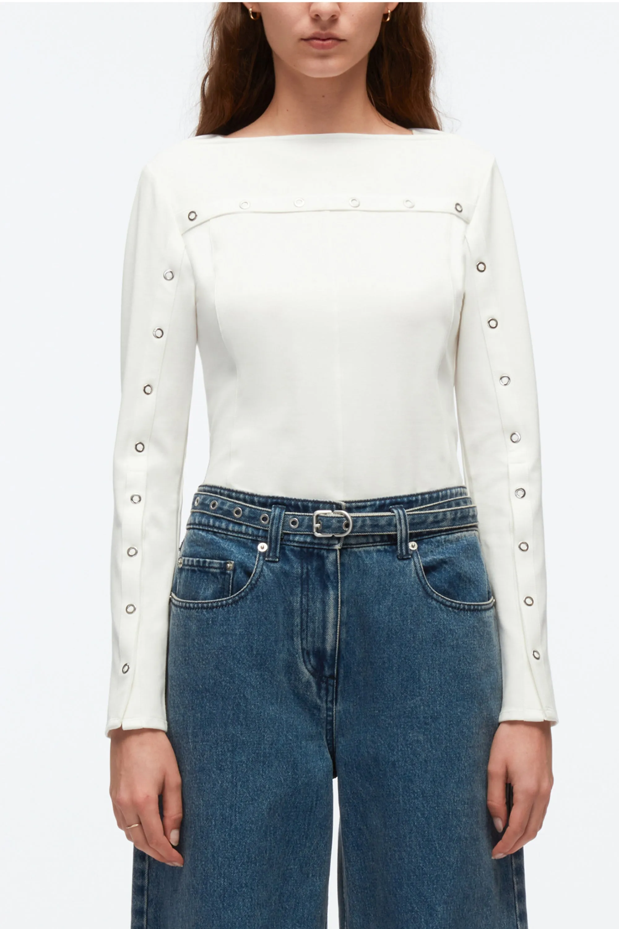 Long Sleeve Top With Ring-Stud Embellishment