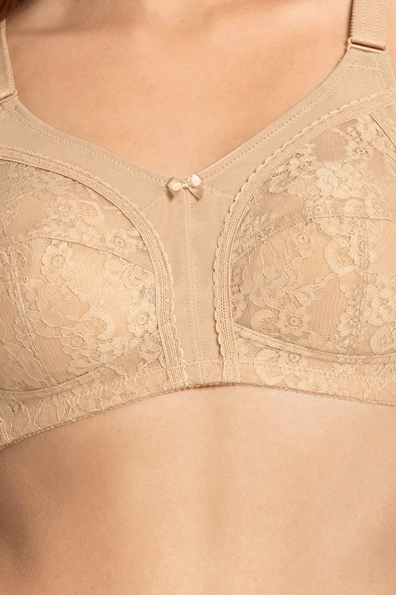 Magic Support Non-padded Non-wired Lace Bra - Sandalwood