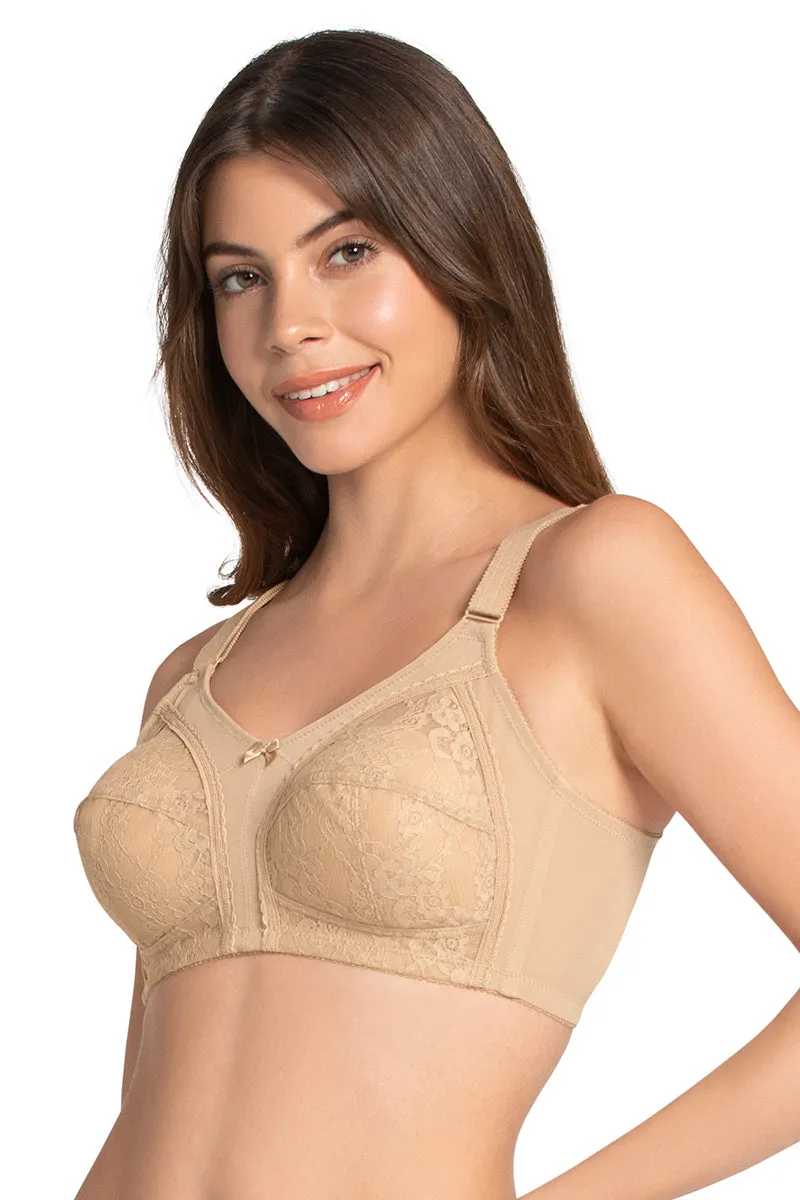 Magic Support Non-padded Non-wired Lace Bra - Sandalwood