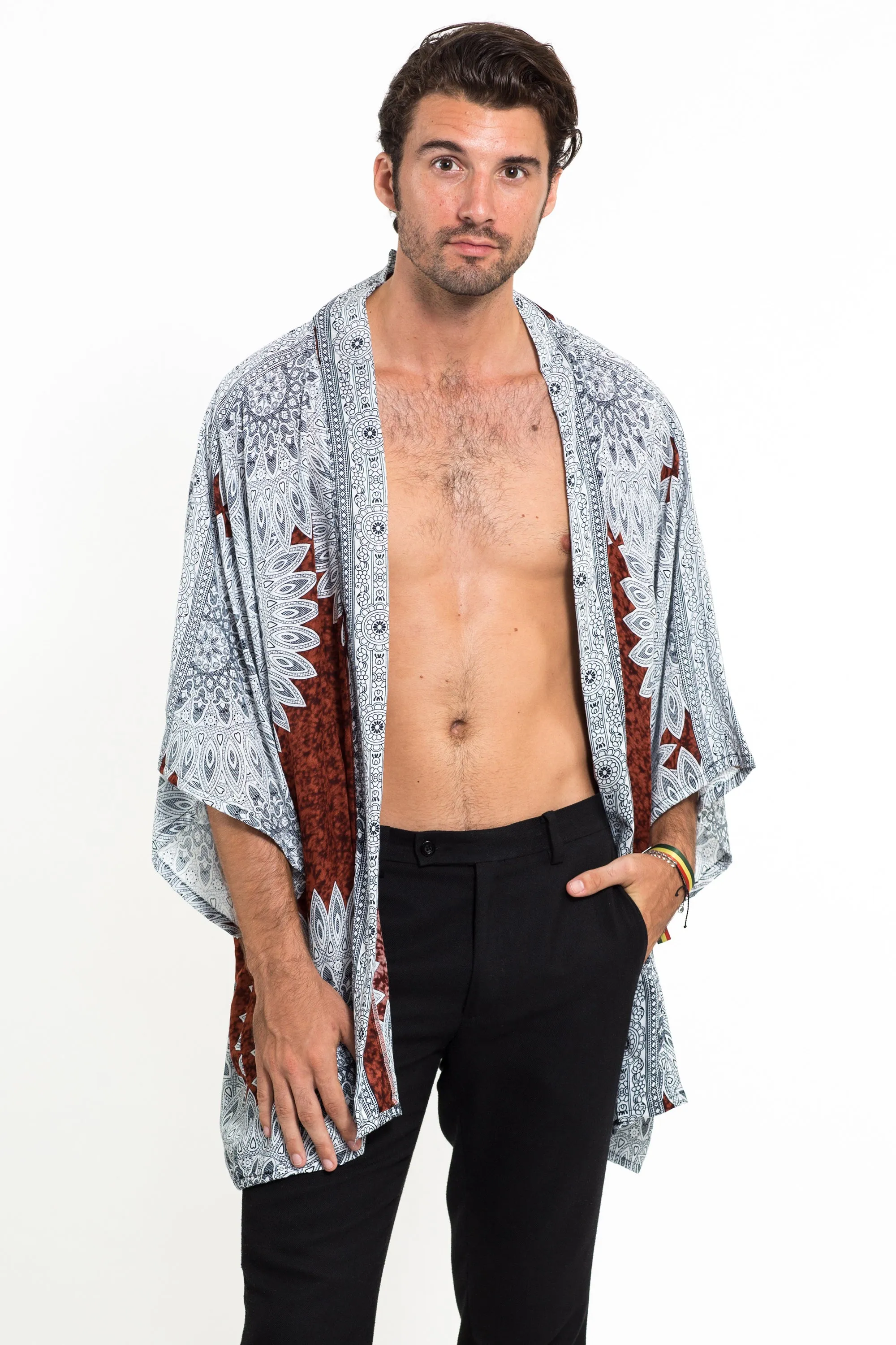 Marble Mandalas Kimono Cardigan in Brown