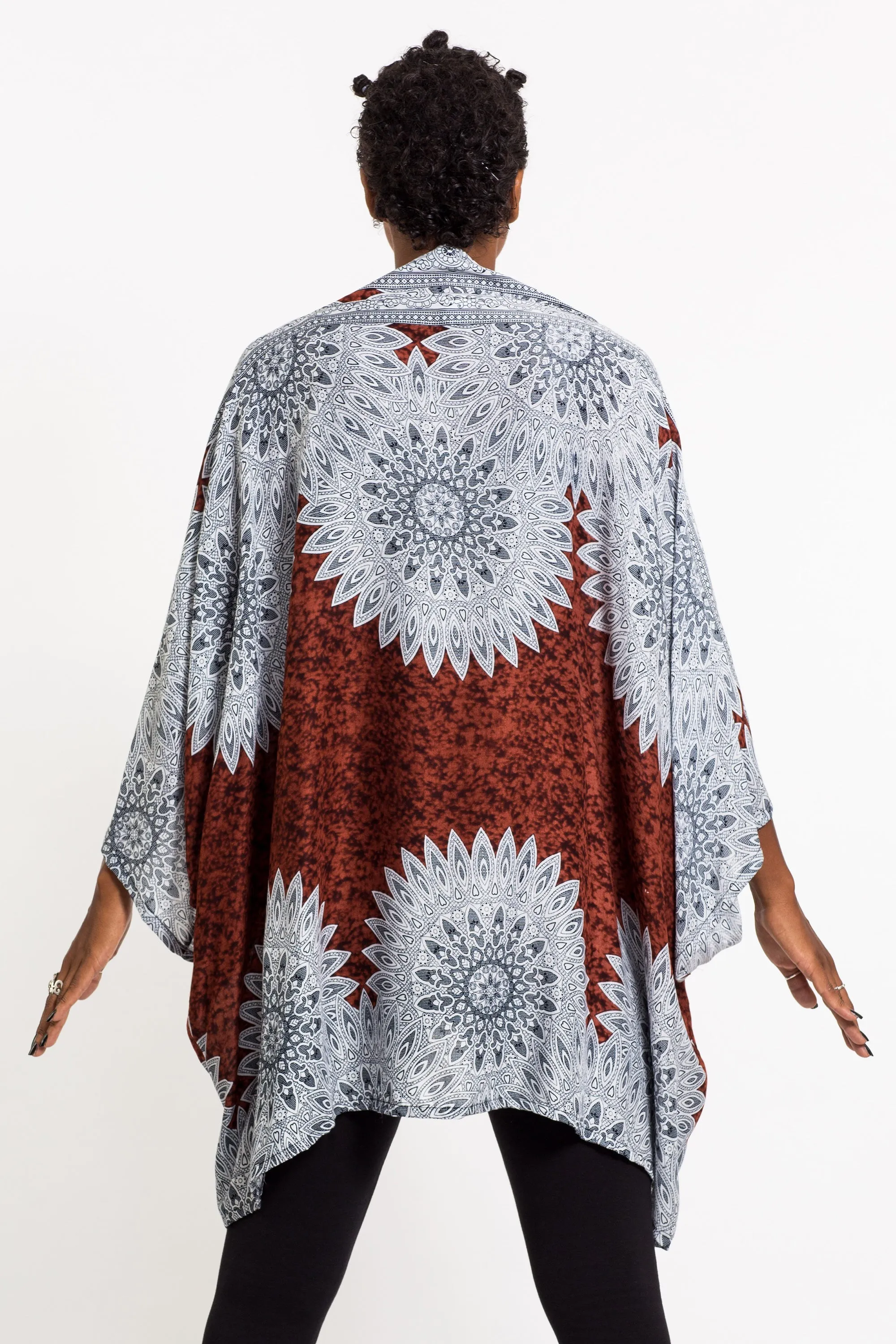 Marble Mandalas Kimono Cardigan in Brown