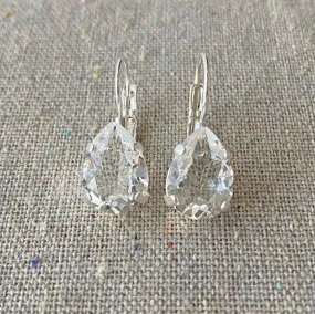 Medium Pear Leverback Earrings • Crystal Clear