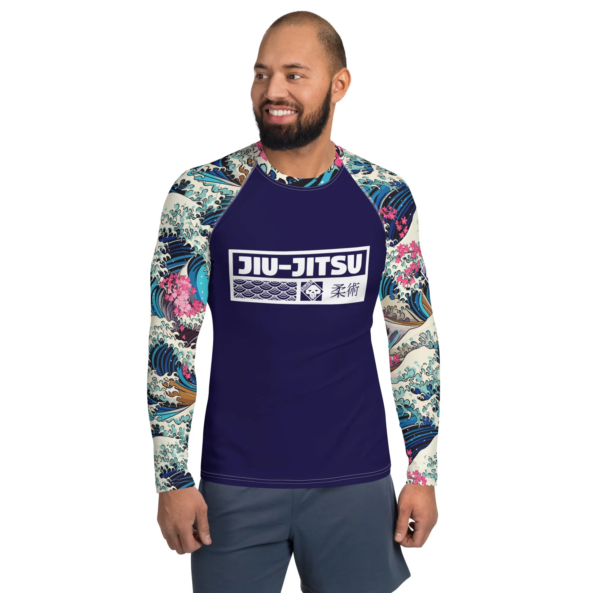 Mens Long Sleeve BJJ Rash Guard - Jiu-Jitsu 021 - The Great Wave Sakura 002