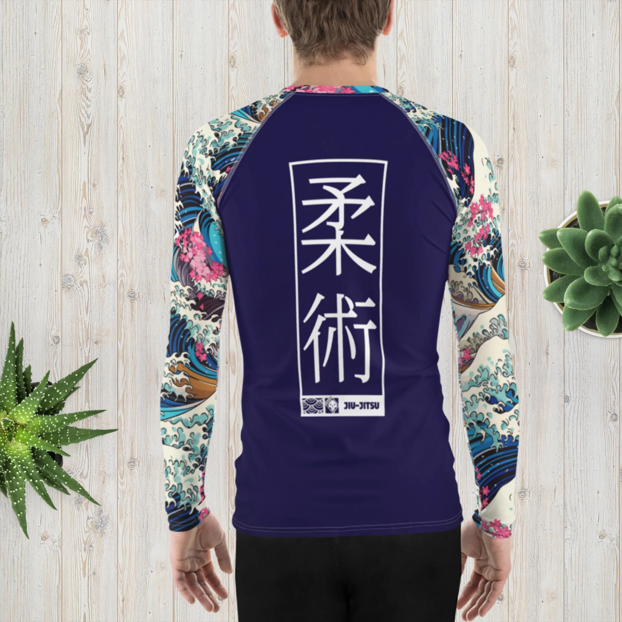 Mens Long Sleeve BJJ Rash Guard - Jiu-Jitsu 021 - The Great Wave Sakura 002