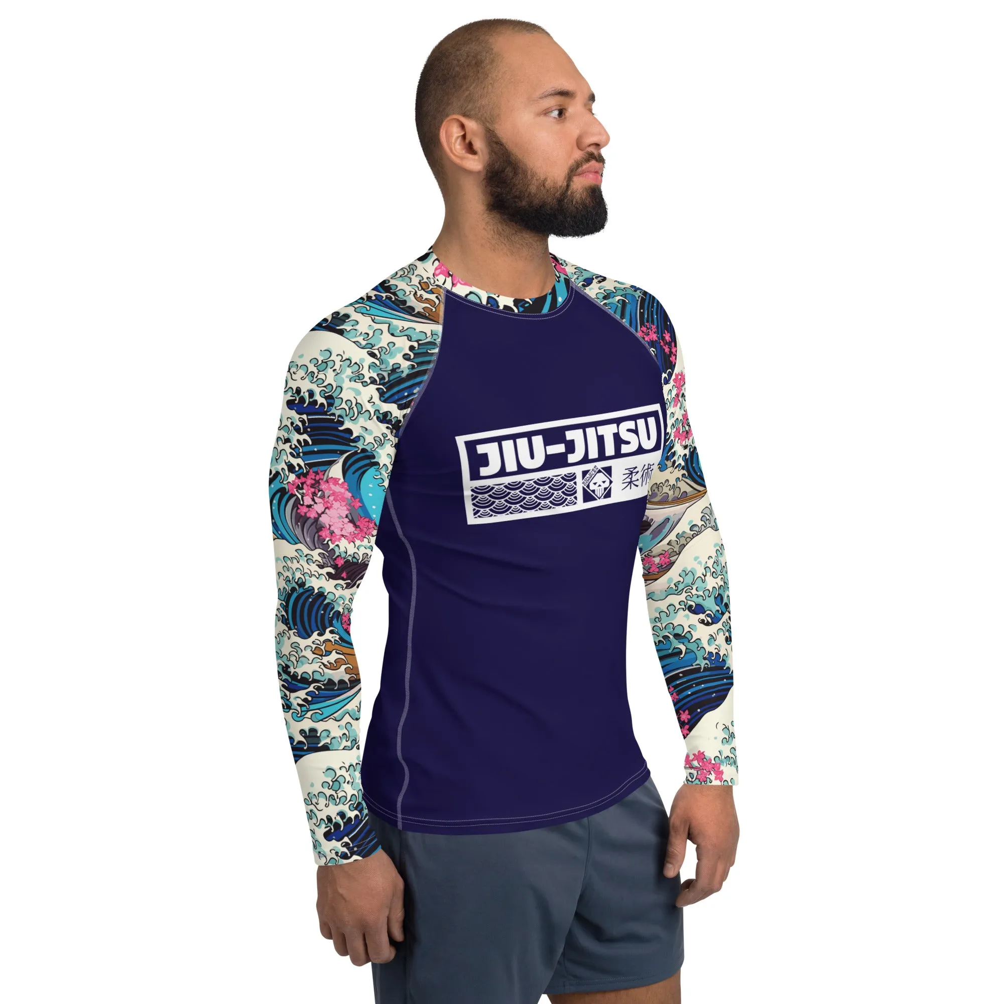 Mens Long Sleeve BJJ Rash Guard - Jiu-Jitsu 021 - The Great Wave Sakura 002