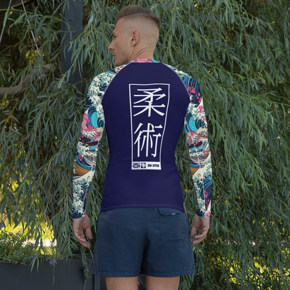 Mens Long Sleeve BJJ Rash Guard - Jiu-Jitsu 021 - The Great Wave Sakura 002