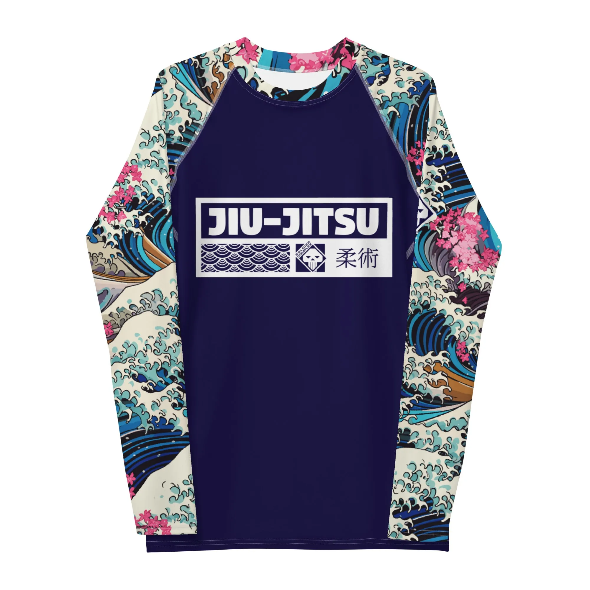 Mens Long Sleeve BJJ Rash Guard - Jiu-Jitsu 021 - The Great Wave Sakura 002