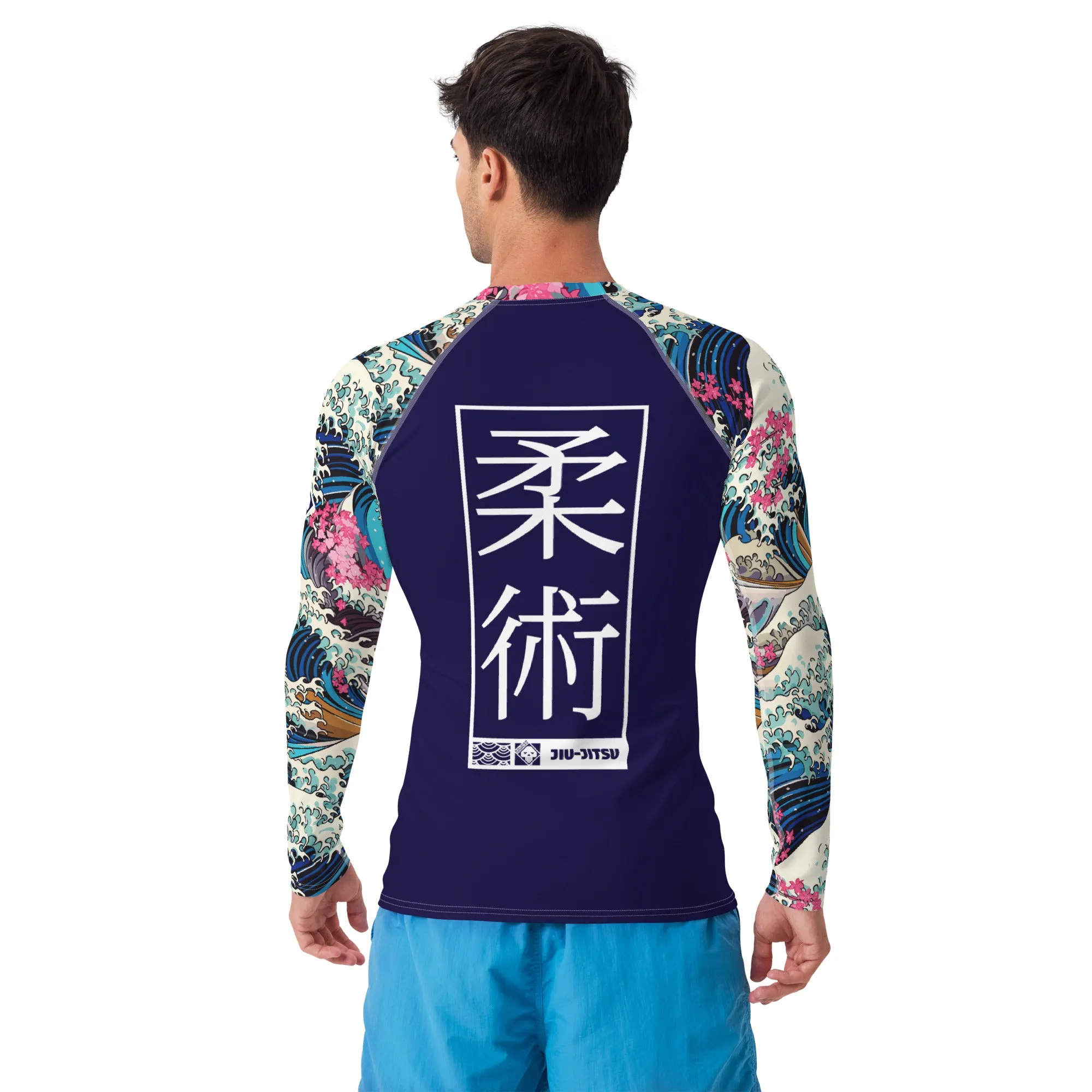 Mens Long Sleeve BJJ Rash Guard - Jiu-Jitsu 021 - The Great Wave Sakura 002