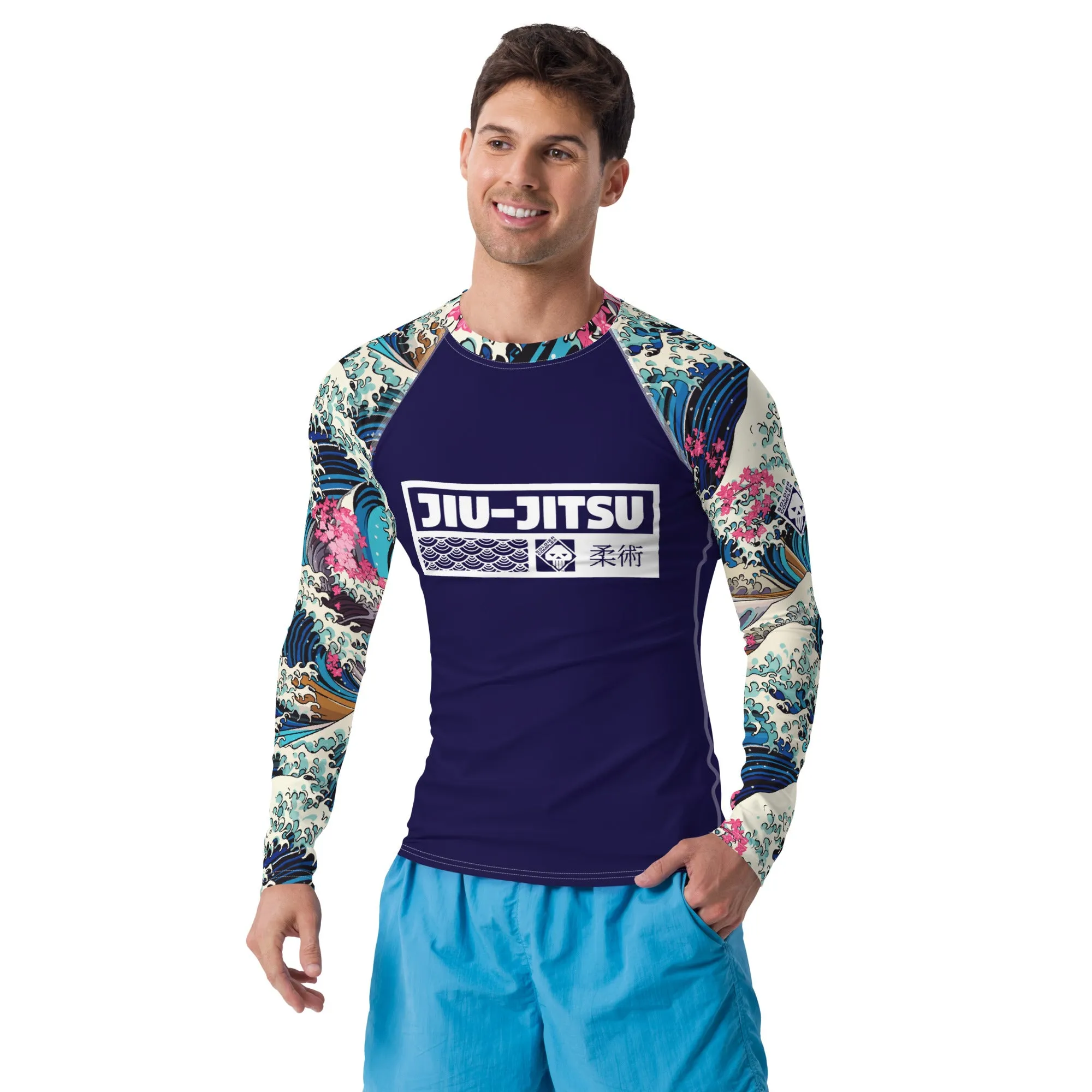 Mens Long Sleeve BJJ Rash Guard - Jiu-Jitsu 021 - The Great Wave Sakura 002