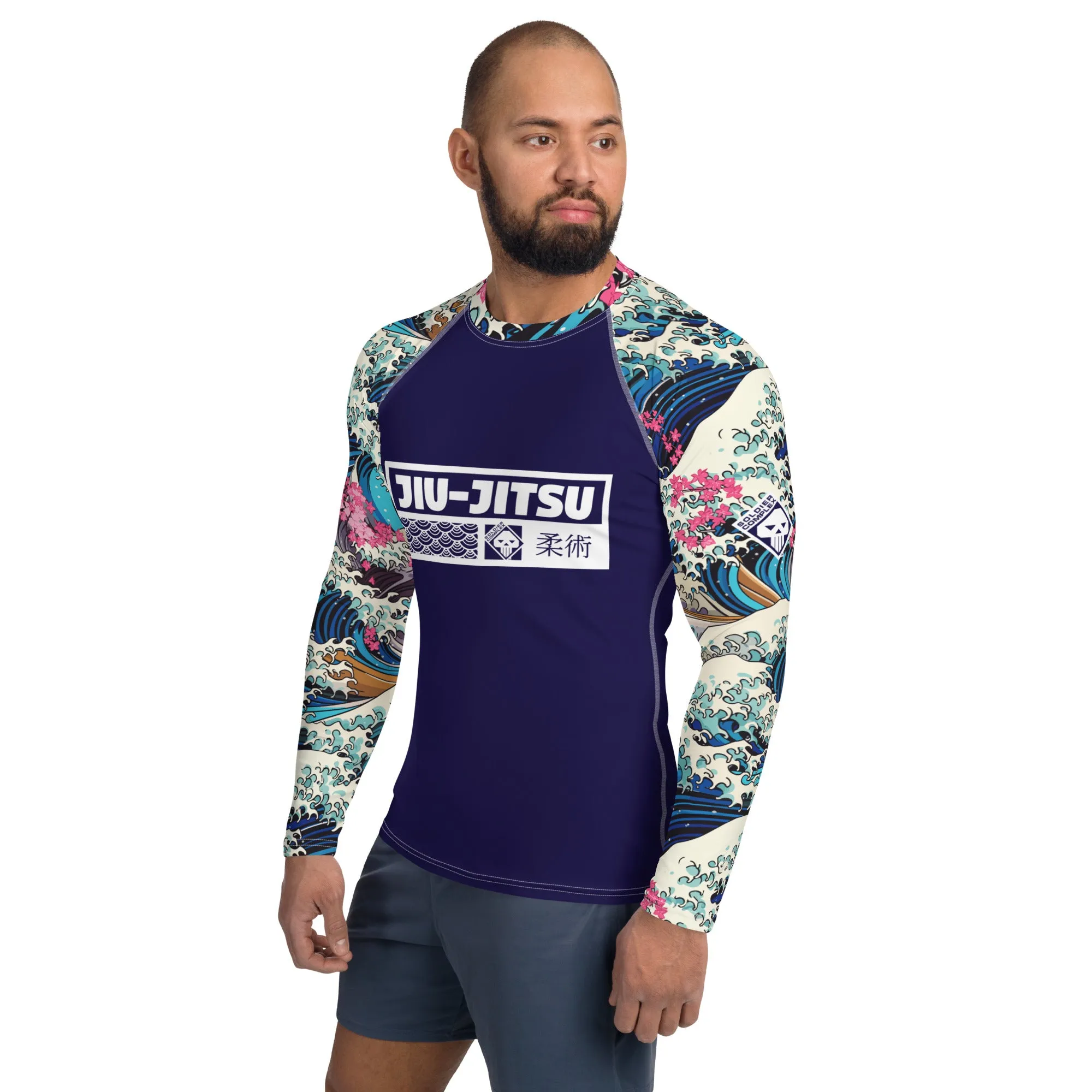 Mens Long Sleeve BJJ Rash Guard - Jiu-Jitsu 021 - The Great Wave Sakura 002