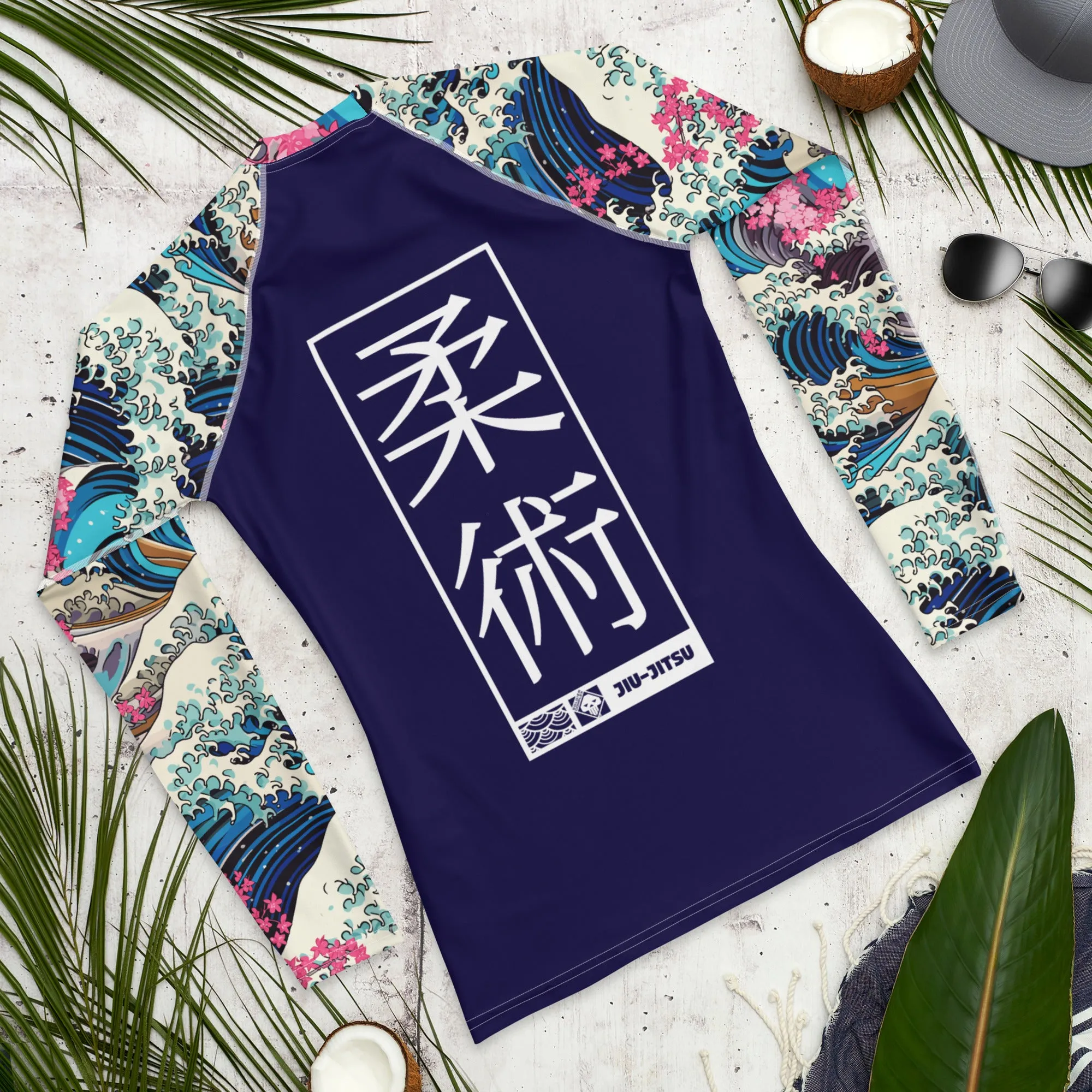 Mens Long Sleeve BJJ Rash Guard - Jiu-Jitsu 021 - The Great Wave Sakura 002