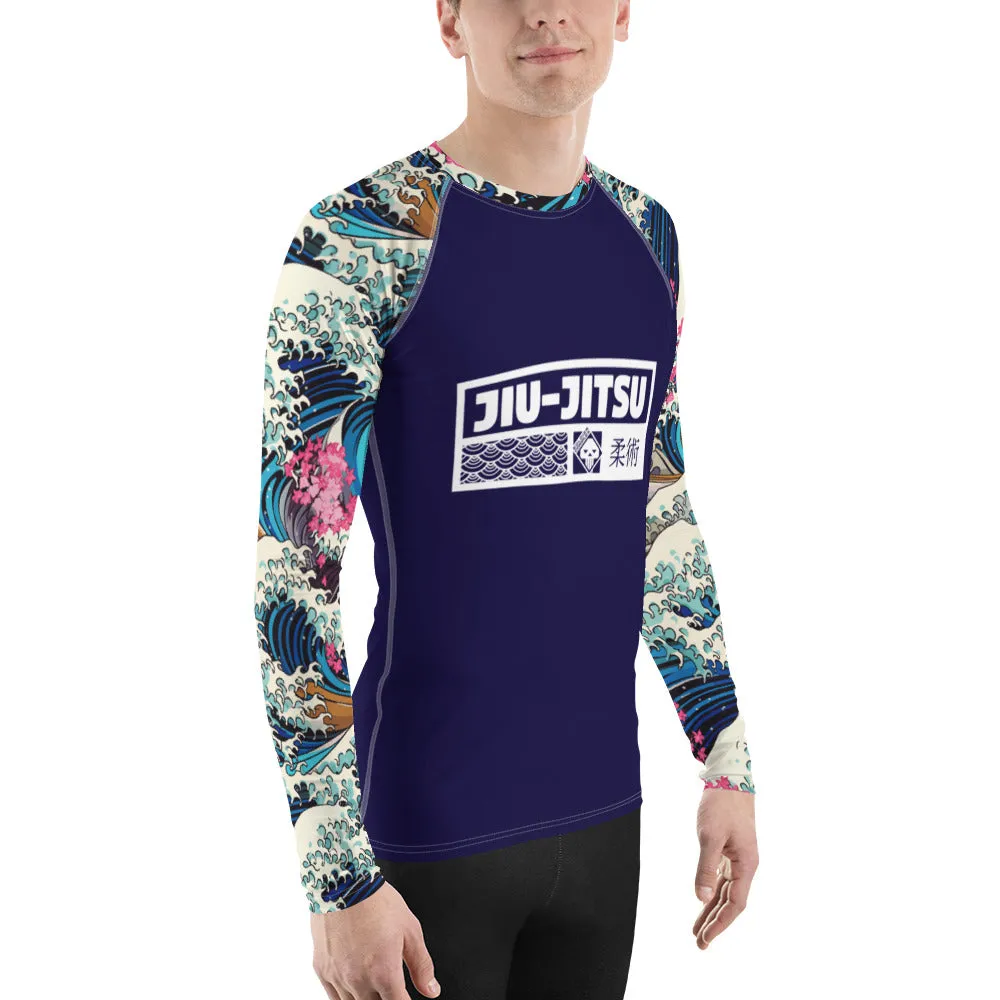 Mens Long Sleeve BJJ Rash Guard - Jiu-Jitsu 021 - The Great Wave Sakura 002