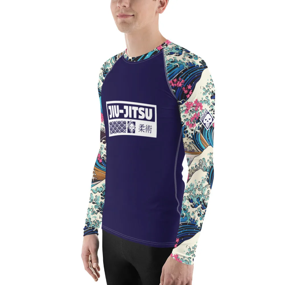 Mens Long Sleeve BJJ Rash Guard - Jiu-Jitsu 021 - The Great Wave Sakura 002