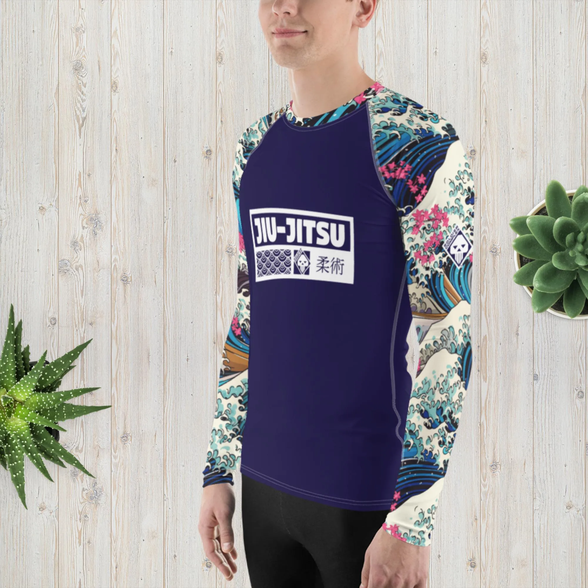 Mens Long Sleeve BJJ Rash Guard - Jiu-Jitsu 021 - The Great Wave Sakura 002