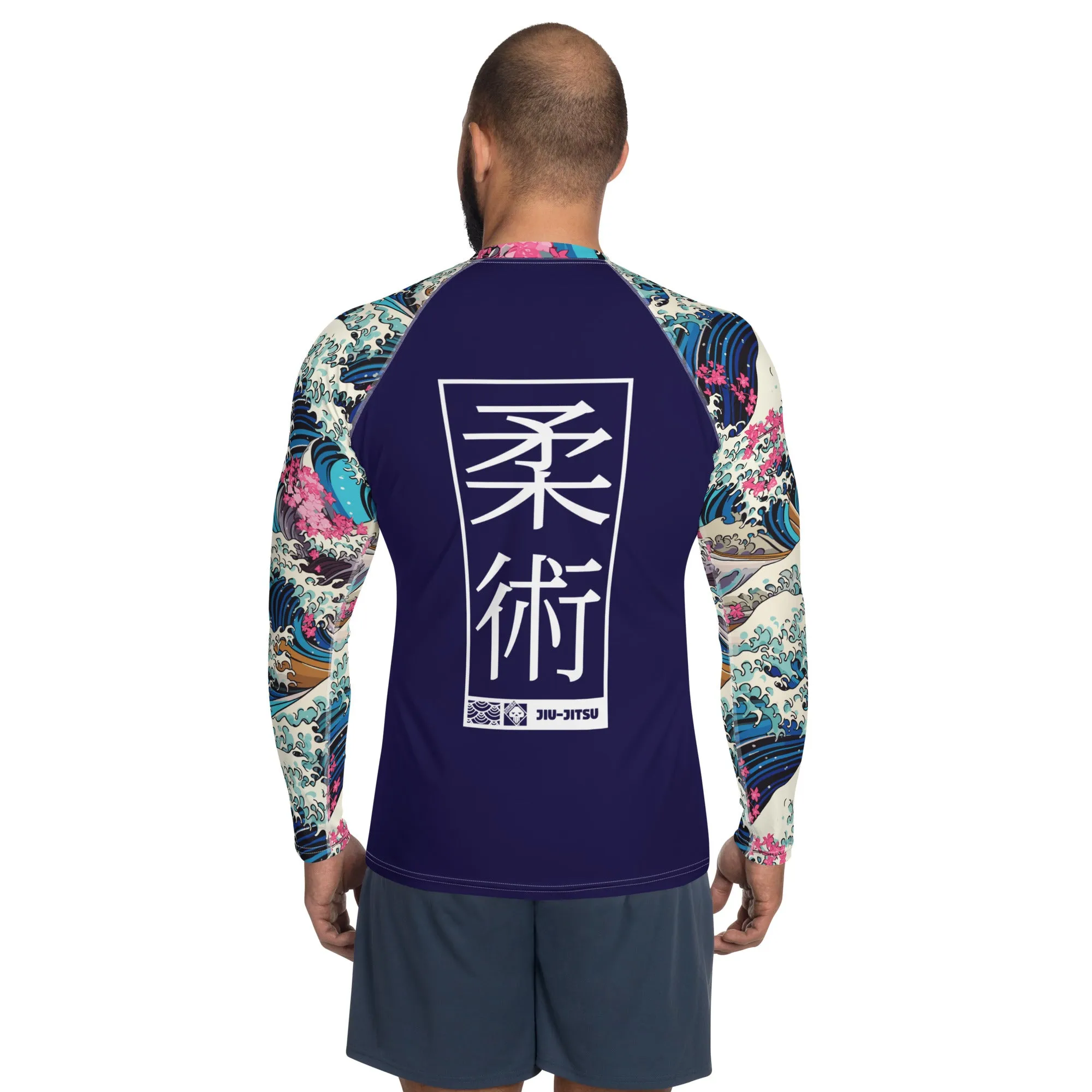 Mens Long Sleeve BJJ Rash Guard - Jiu-Jitsu 021 - The Great Wave Sakura 002