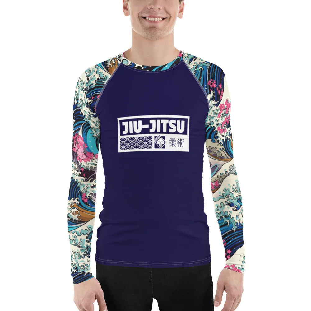 Mens Long Sleeve BJJ Rash Guard - Jiu-Jitsu 021 - The Great Wave Sakura 002