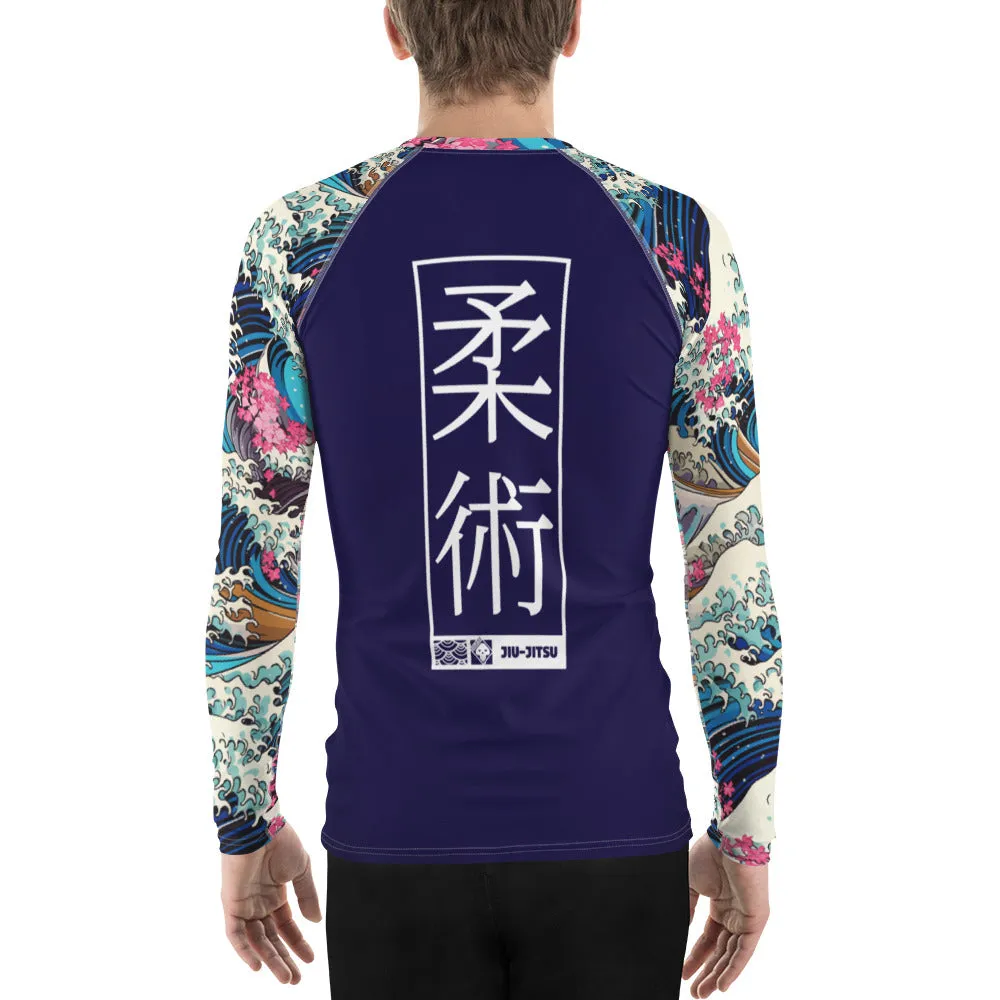 Mens Long Sleeve BJJ Rash Guard - Jiu-Jitsu 021 - The Great Wave Sakura 002