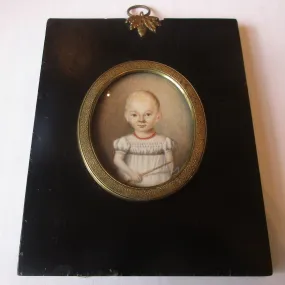 Miniature Watercolour Portrait Of A Young Girl Antique Georgian c1800