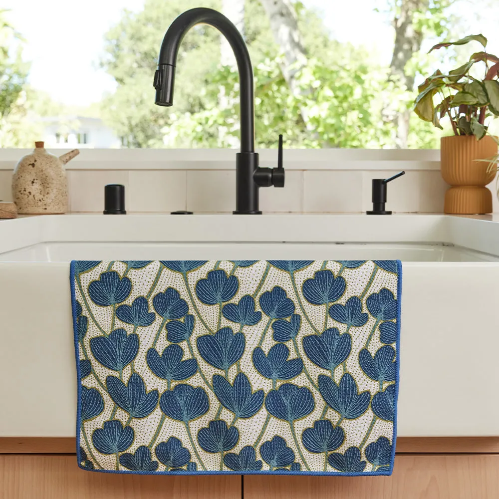 Modern Poppy Blue blu Kitchen Tea Towel-Double Side Printed