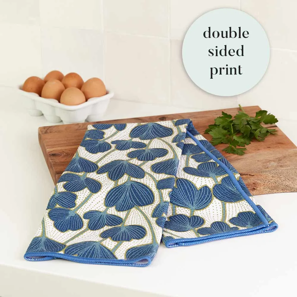 Modern Poppy Blue blu Kitchen Tea Towel-Double Side Printed