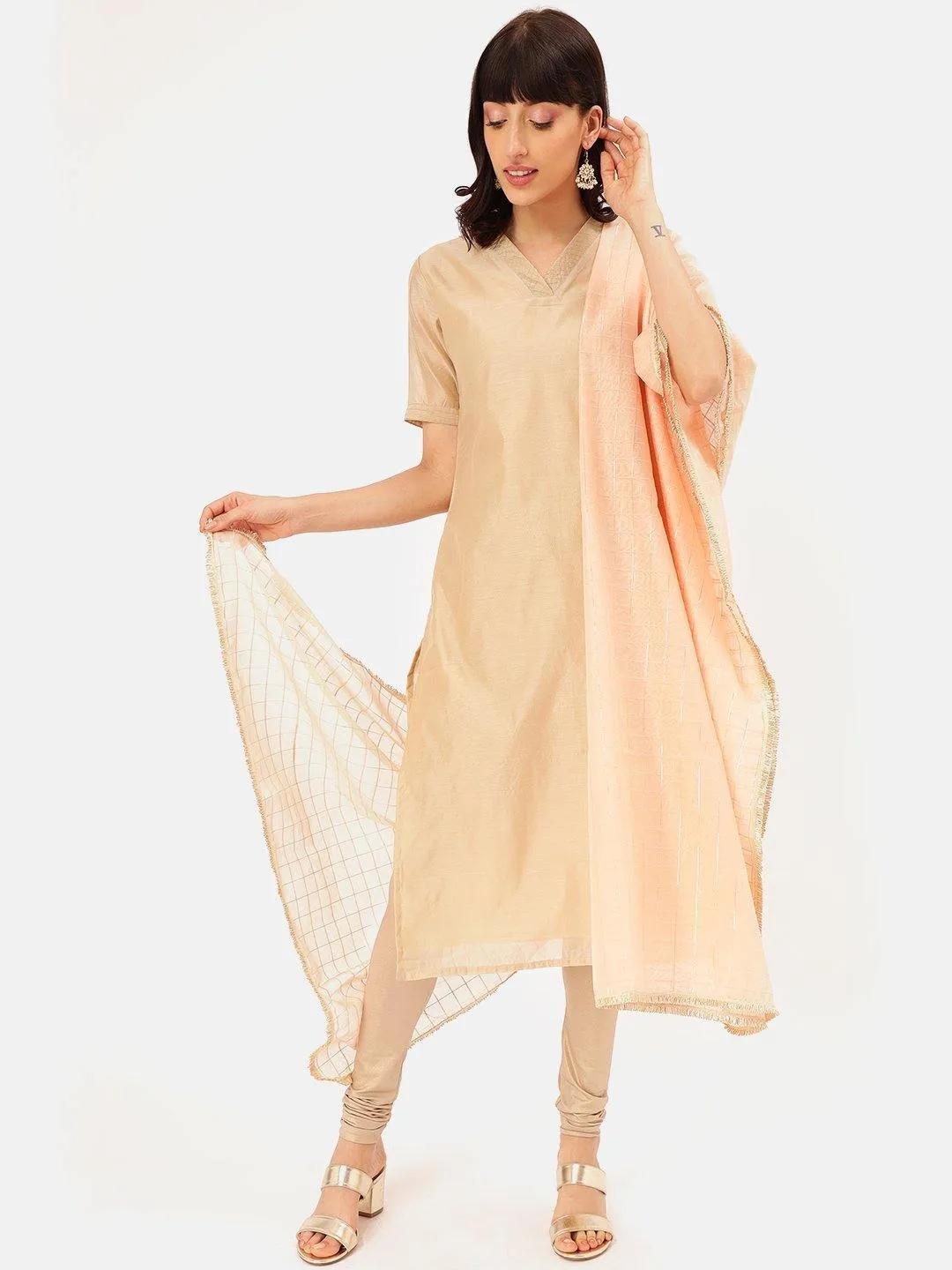 Moonlight Chanderi Kurta Dupatta Set with Gold Trims