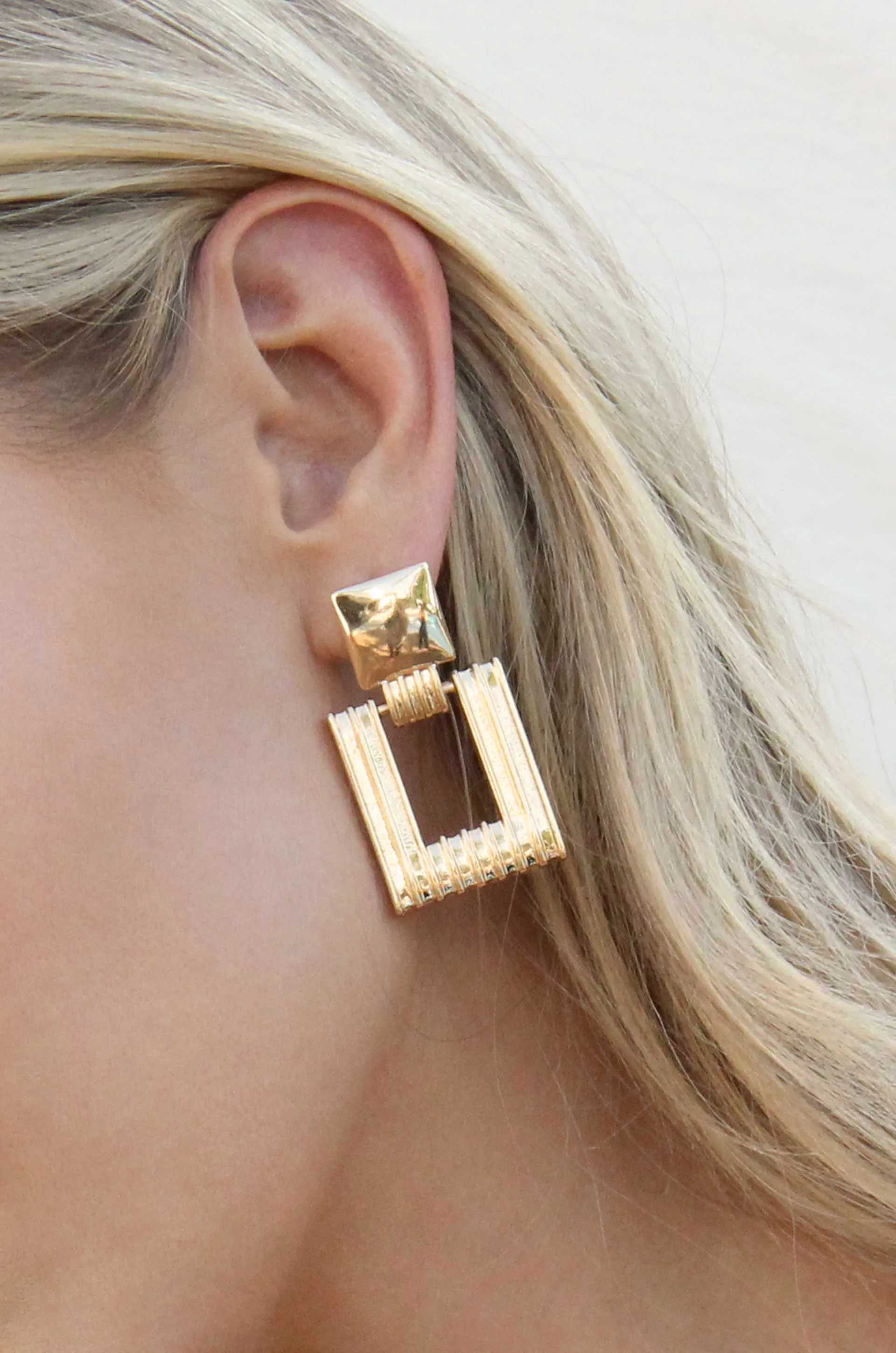 Moving Up Square Dangle 18k Gold Plated Earrings