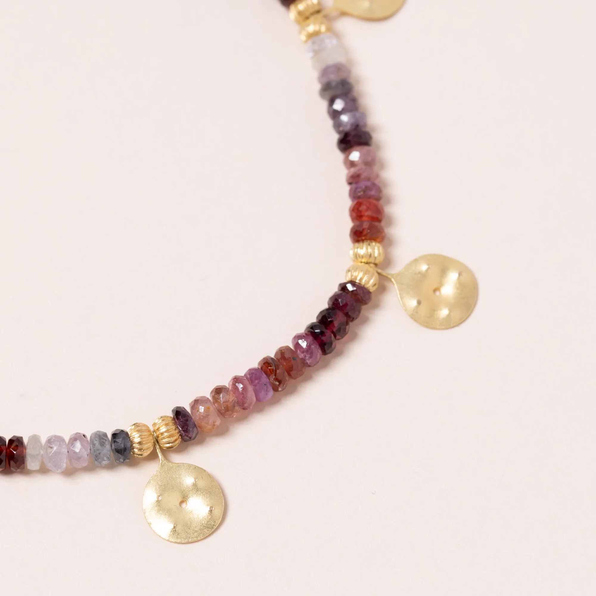 Multi Colored Garnet with Pierced Gold Pendants Necklace