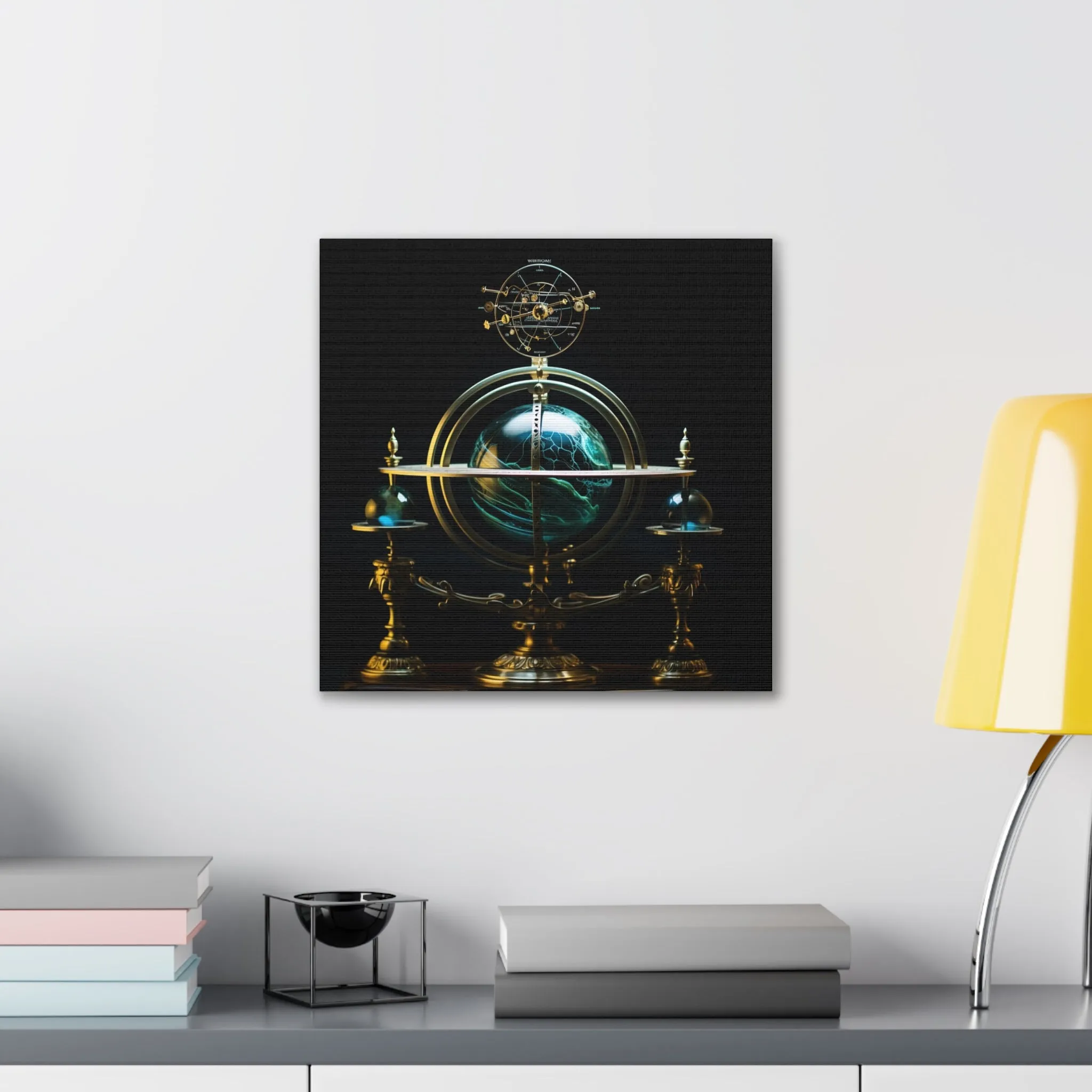 Mystical Globe Planetary Clock Wall Art Canvas Spiritual Decor