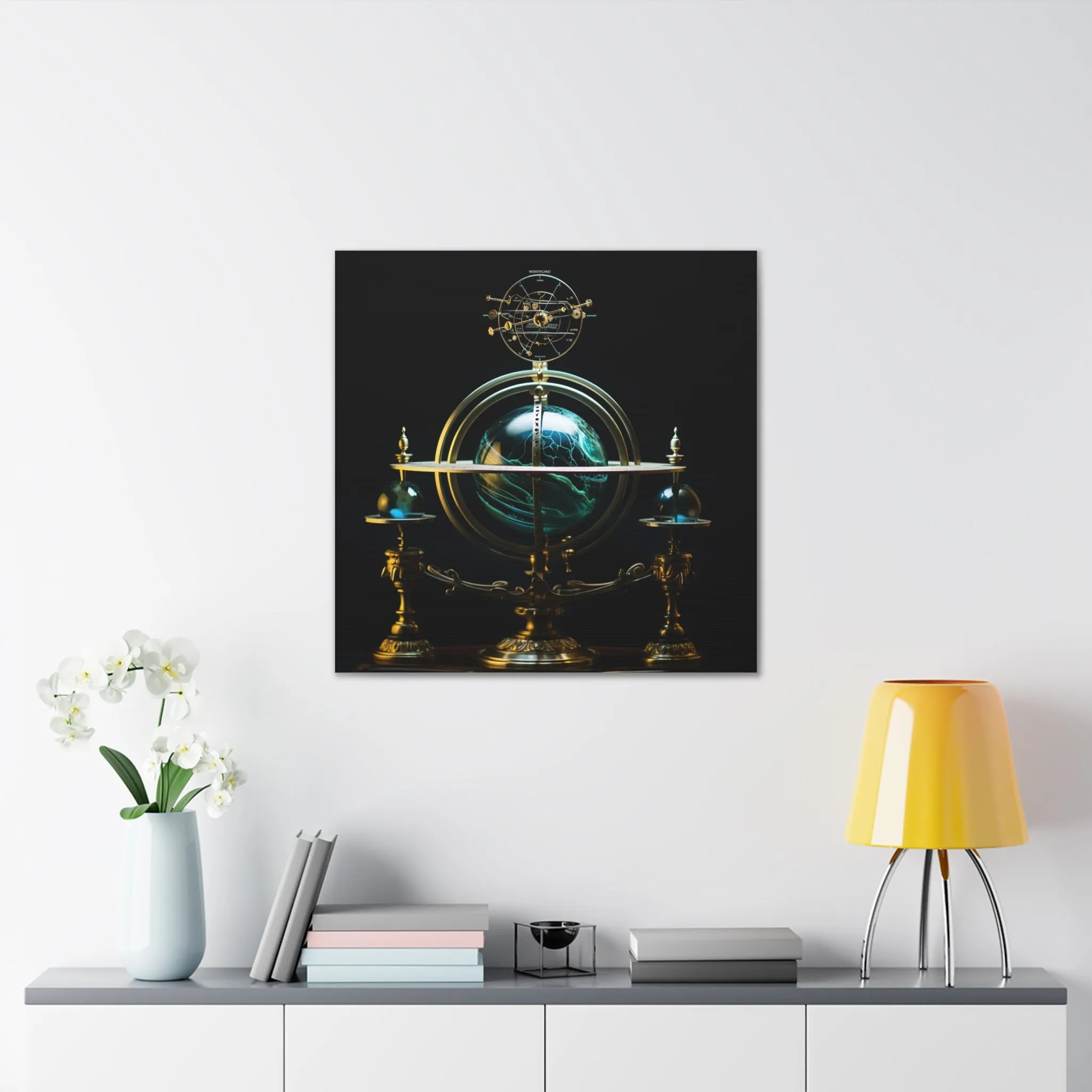 Mystical Globe Planetary Clock Wall Art Canvas Spiritual Decor