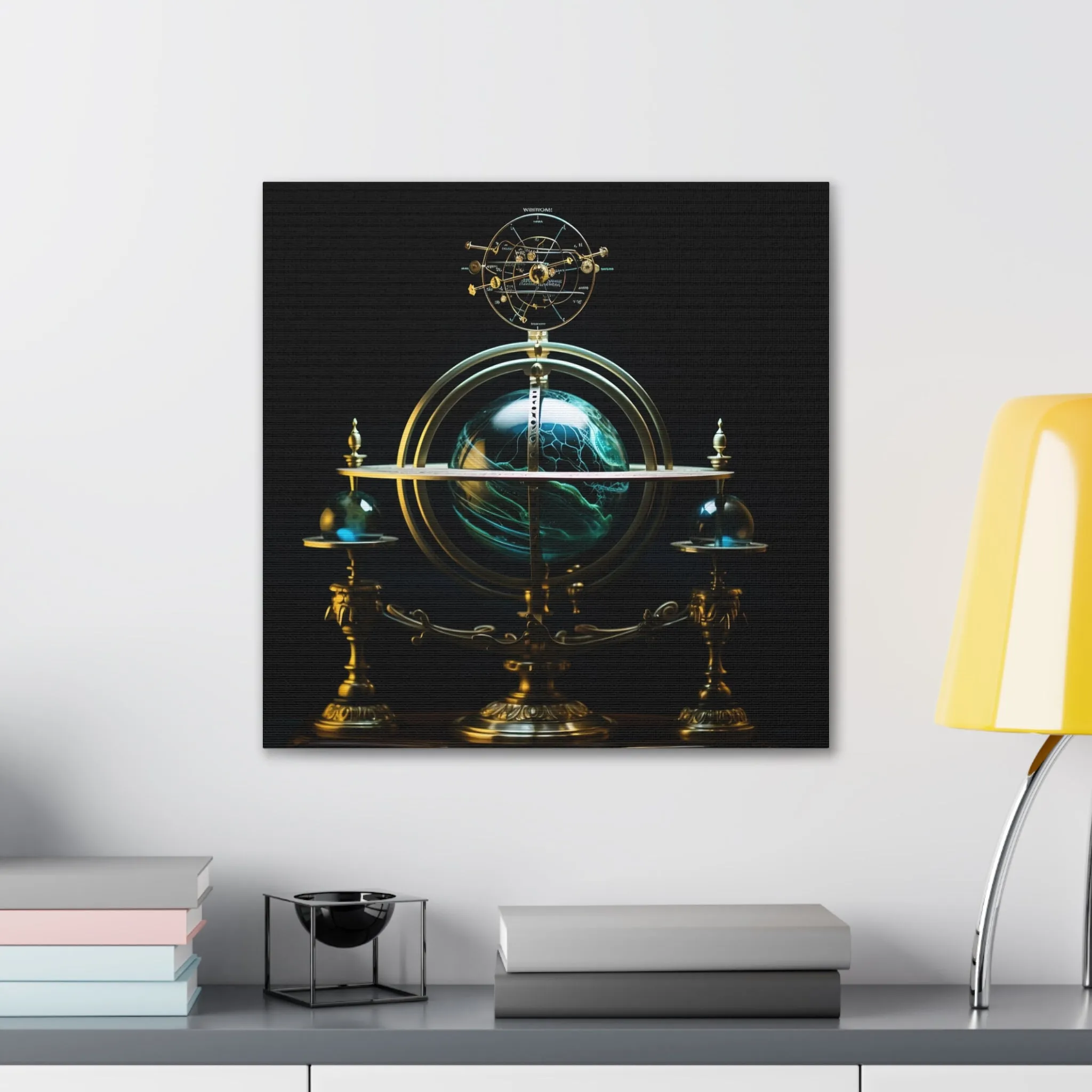 Mystical Globe Planetary Clock Wall Art Canvas Spiritual Decor