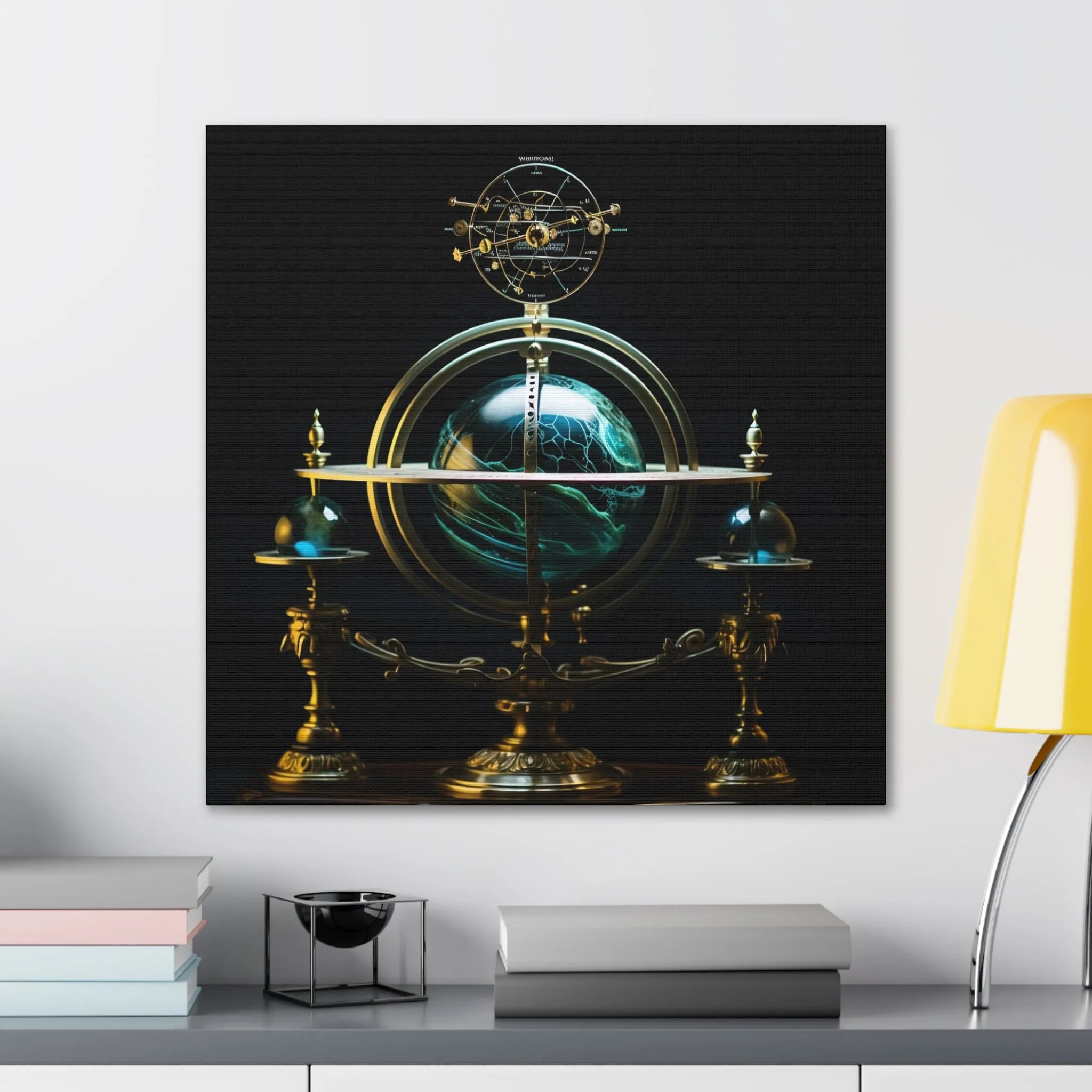 Mystical Globe Planetary Clock Wall Art Canvas Spiritual Decor