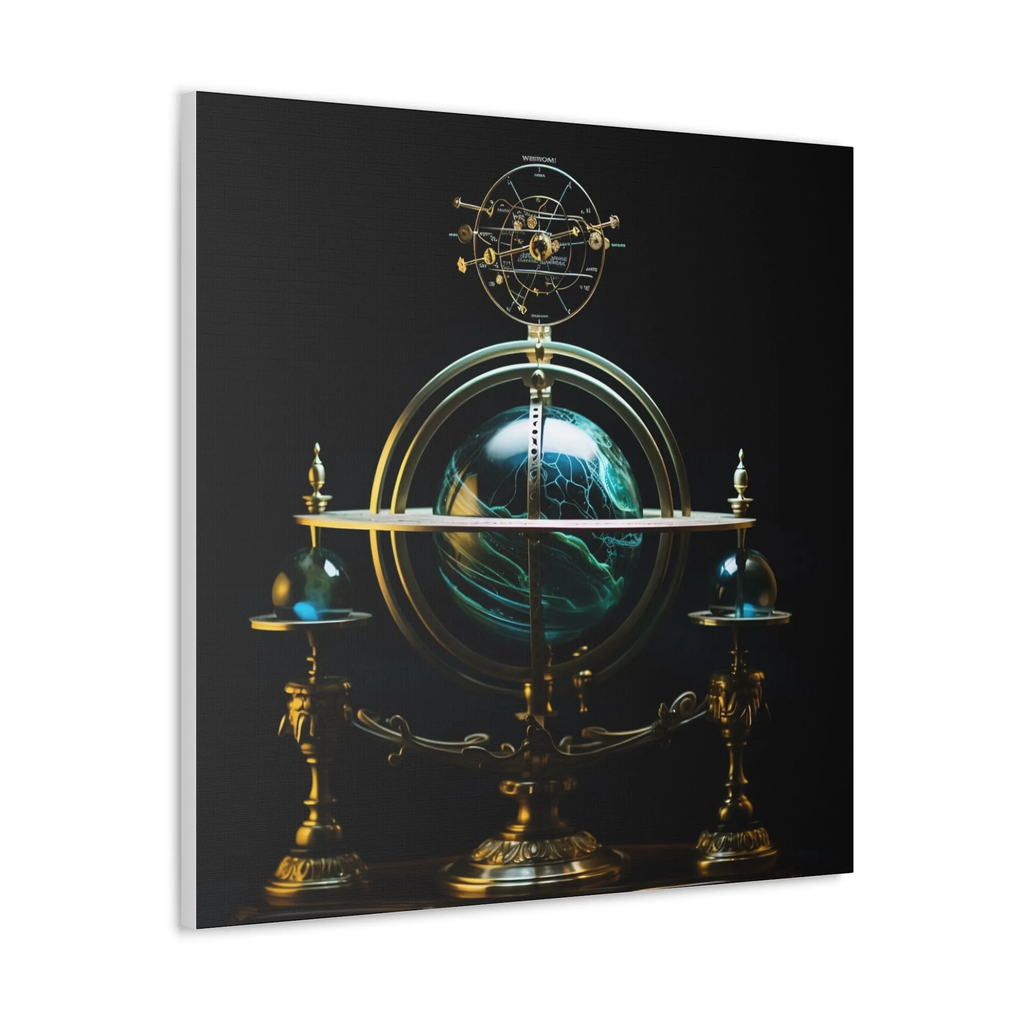 Mystical Globe Planetary Clock Wall Art Canvas Spiritual Decor