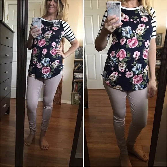 Navy Stripe and Floral Top